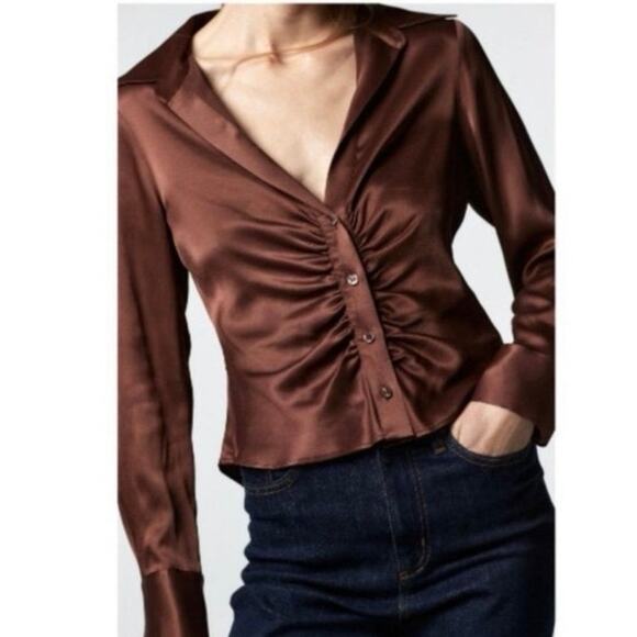 Zara Button Down Satin Top - Picture 1 of 5